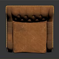 Elegant Orange Leather Tufted Armchair With Gold Stitching And Wooden Legs