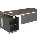 Modern Office Desk With Wooden Top Metal Frame And Side Storage Shelves