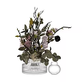 Natural Glass Vase With Pink White Blooms Green Leaves And Branches