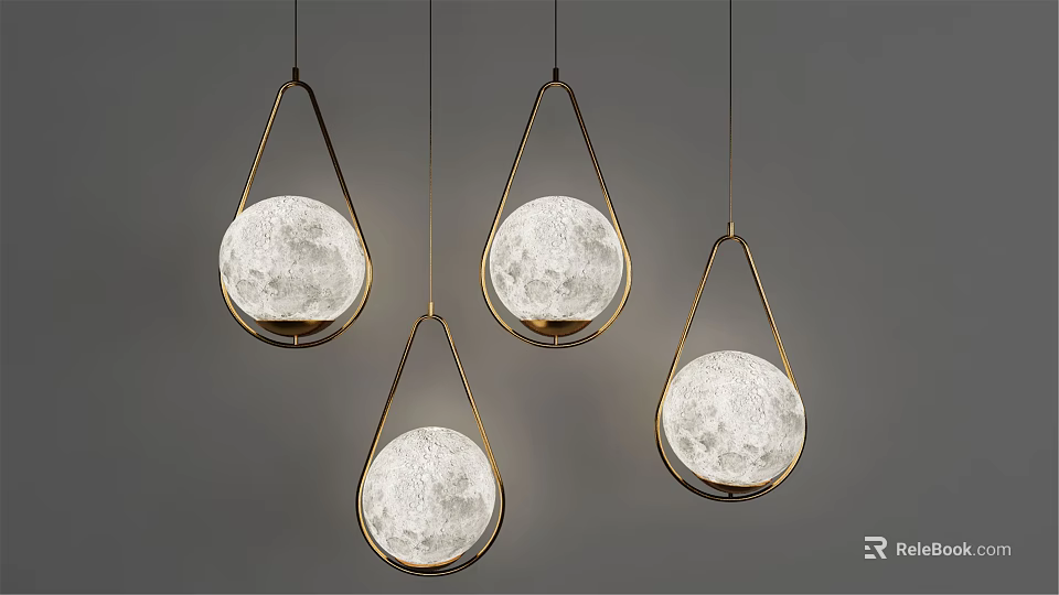 Modern Minimalist Pendant Lights With Golden Metal Frames And Moon Surface Texture 3d model 