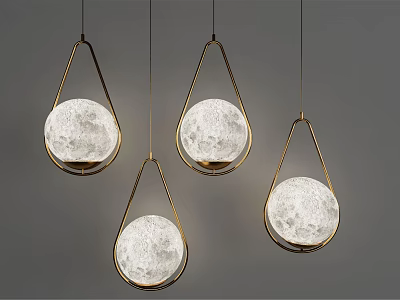 Modern Minimalist Pendant Lights With Golden Metal Frames And Moon Surface Texture 3d model