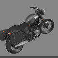 Vintage Black Motorcycle With Spoke Wheels Headlight Exposed Engine And Leather Saddlebag