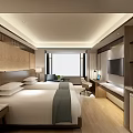 Hotel Guest Room Modern Interior With Double Bed Bedside Lamps Window TV And Wooden Flooring