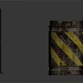 Black Metal Safety Barrier And Weathered Barrel With Yellow Black Stripes