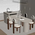 French Cream Style Island Dining Table and Chair Combination 3d model