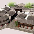Ancient Chinese Architecture Complex Featuring Traditional Tile Roofs Courtyards Stone Paths And Green Trees 3d model