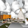Scenic Camping Spot With Orange Van Teepee Tent And Picnic Table