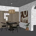 Elegant Modern Hotel Mahjong Room Interior With Wooden Decor Chandelier And Painting