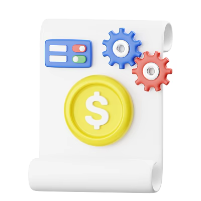 Colorful Decorative Ornament Set With Blue Red Gears Yellow Dollar Sign Coin And Blue Buttons 3d model