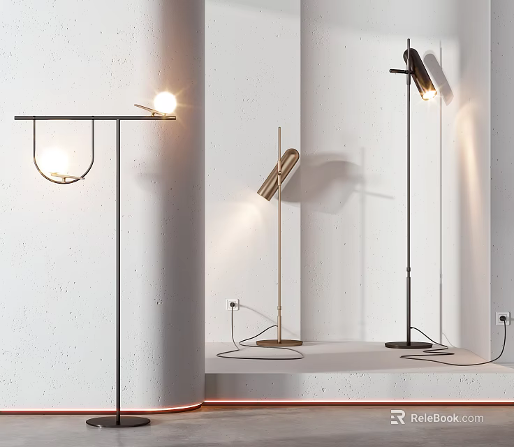 Modern Floor Lamps With Various Metal Designs And Warm Light Effects 3d model 