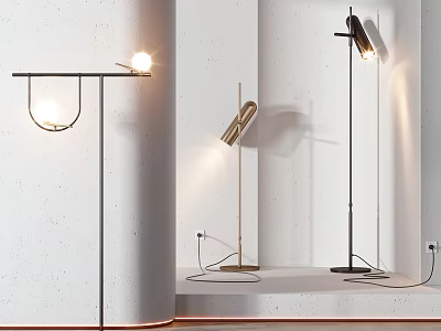 Modern Floor Lamps With Various Metal Designs And Warm Light Effects 3d model