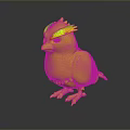 Cute 3D Cartoon Bird Character Design With Orange Crest Yellow Body And Pink Beak Claws