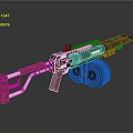 Retro Sci Fi Weapon With Orange Grip Brown Stock And Drum Magazine