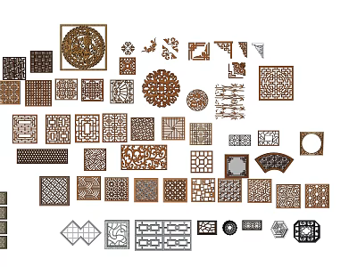 Traditional Carved Windows With Various Decorative Wooden Classic Patterns And Shapes 3d model