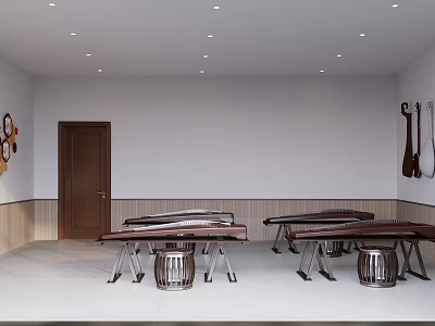 School Music Classroom With Traditional Chinese Instruments 3d model