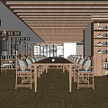 Modern Library Reading Room Bookstore Leisure Book Bar Leisure Table and Chair Bookcase Bookshelf Reading Table and Chair 3d model