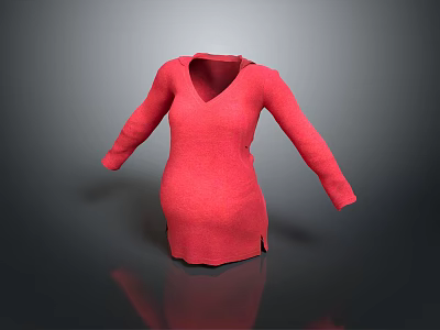 Stylish Red V Neck Long Sleeve Knitted Dress for Women Fashion 3d model