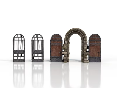 Different Types Of Architectural Door Designs With Iron Wood Stone Structures And Reflections 3d model