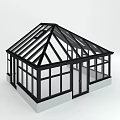 Modern Glass House Structure With Black Frame Large Glass Windows And Sloped Roof