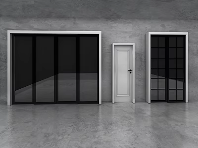 Modern Sliding Doors With Various Glass Panel Designs And Black Frames 3d model