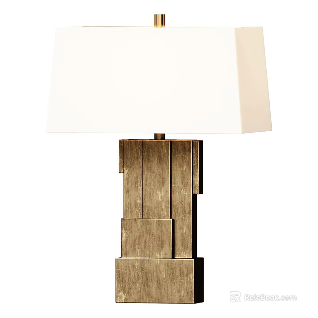 Contemporary Table Lamp With Geometric Wooden Base And White Fabric Shade 3d model 