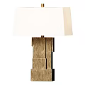 Contemporary Table Lamp With Geometric Wooden Base And White Fabric Shade
