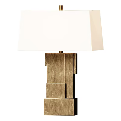 Contemporary Table Lamp With Geometric Wooden Base And White Fabric Shade 3d model