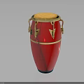 Red Conga Drum With Golden Accents And Natural Wood Drumhead Shiny Finish