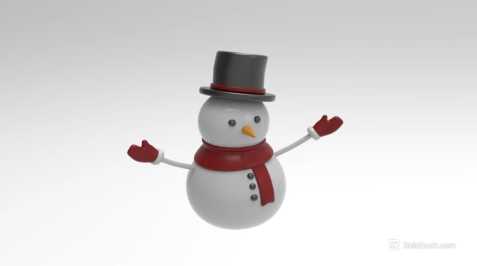 Cute Decorative Snowman With Black Top Hat Red Scarf And Red Gloves 3d model 