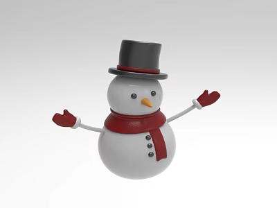 Cute Decorative Snowman With Black Top Hat Red Scarf And Red Gloves 3d model