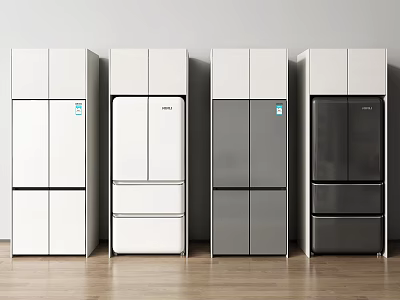 Multiple Modern Refrigerator Freezers In Different Styles With White And Dark Colors 3d model