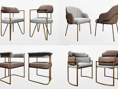 Modern Upholstered Dining Chairs With Gray Brown Colors And Metal Gold Legs 3d model
