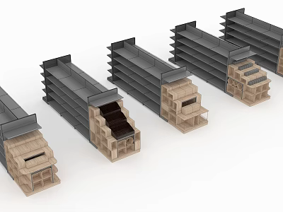 Modern Display Shelves With Multi Tiered Design And Wooden Gray Finish For Retail Store 3d model