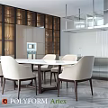Modern Open Kitchen Interior With Glass Door Cabinets And Dining Table
