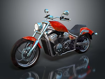 Red Motorcycle With Black Seat Silver Handlebars And Chrome Wheels Modern Design 3d model