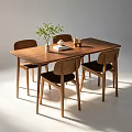 Wooden Dining Table with Four Modern Chairs Decorated with Green Plant Vase Teacup and Book