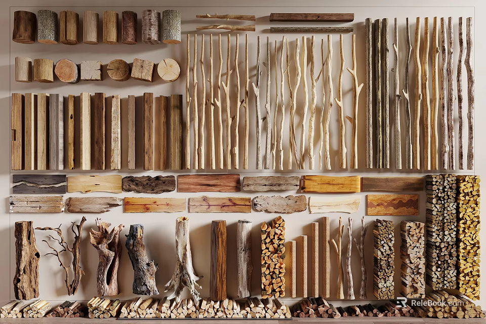 Various Natural Stone and Wood Decorative Samples with Diverse Textures for Interior Wall 3d model 