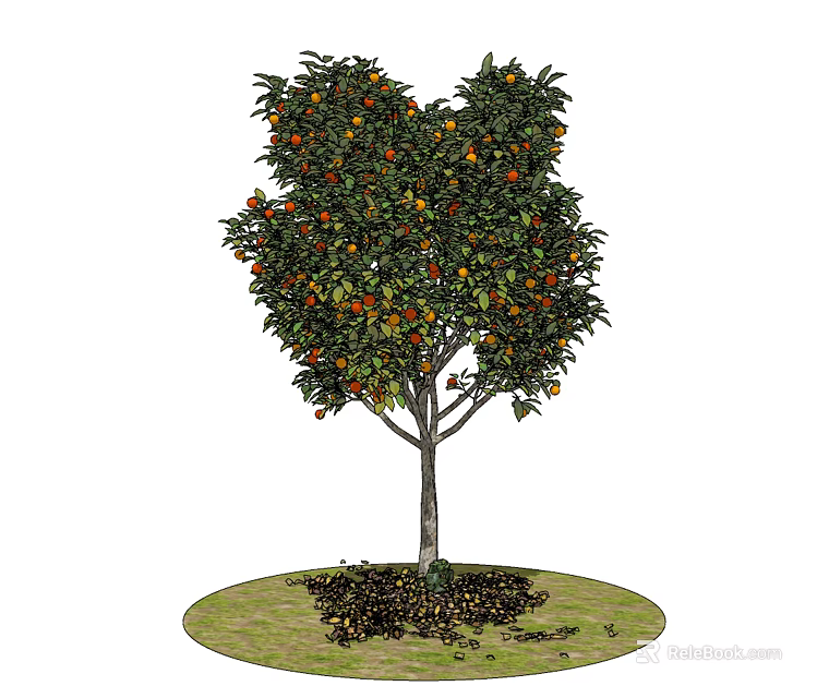 Fruit Bearing Tree with Lush Canopy Orange Fruits Brown Trunk and Green Grass 3d model 