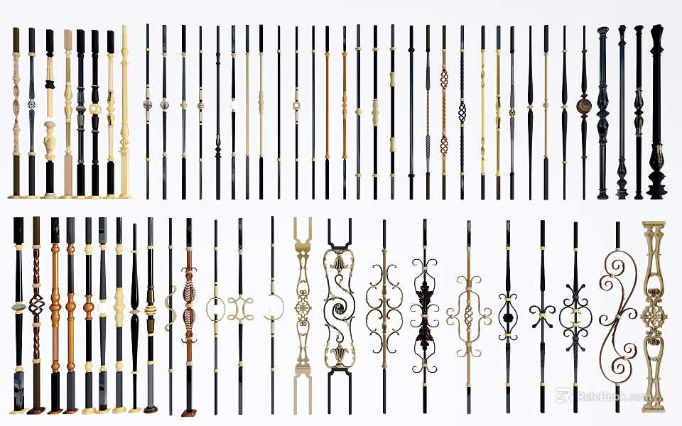 Decorative Railings Collection Showcasing Various Designs and Ornate Styles 3d model
