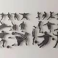 Black Sports Figures Silhouette Wall Decor With Soccer And Jumping Motions On White Wall