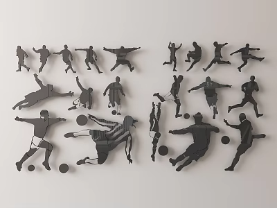 Black Sports Figures Silhouette Wall Decor With Soccer And Jumping Motions On White Wall 3d model