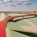 Modern Urban Bridge Design With Multi Lane Roads White Dome Building And Green Landscape