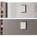 Modern Gray Background Wall Design With Wood Grain Panels And Decorative Inserts