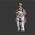 Low Poly Warrior on White Horse with Red Gold Attire Helmet and Star Shield