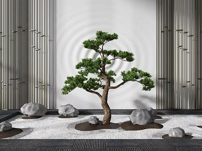 New Chinese style landscape sketch stone small landscape combination 3d model