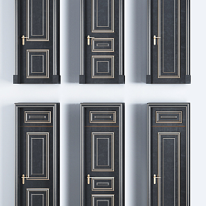 New Chinese Style Flat Door Solid Wood Baked Paint Gold Door Single Door Combination 3d model