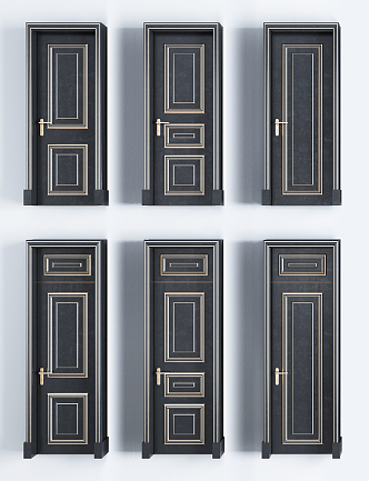 New Chinese Style Flat Door Solid Wood Baked Paint Gold Door Single Door Combination 3d model