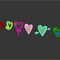 3D Wall Decor with Red and Pink Hearts Gender Symbols Arrow Reflections on Gray Background
