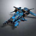 Futuristic Blue And Orange Sci Fi Spaceship Model With Detailed Wings And Engines