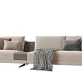 Beige Sectional Sofa With Multiple Decorative Pillows And Checkered Throw Blanket 3d model